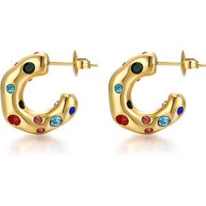 Gold Earrings for Women Girls,14K Gold Plated Hoop Earrings for Women